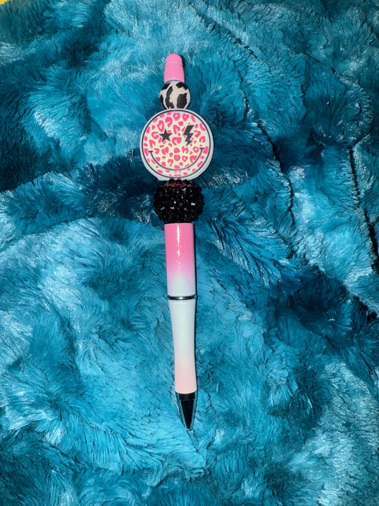 Pink Ombré Smiley Face Beaded Pen With Refill