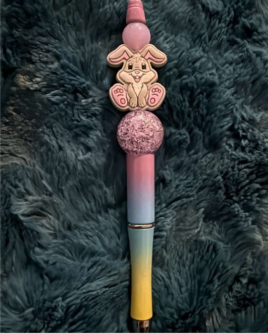 Colorful with Purple & Grey Bunny Beaded Pen With Refill
