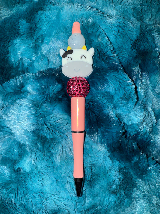 Pink Cow Beaded Pen With Refill