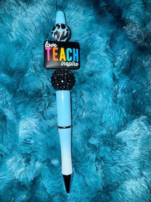 Blue Ombré  Love Teach Inspire Beaded Pen with Refill