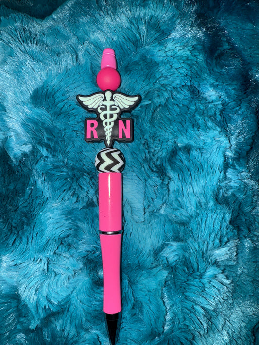 Hot Pink RN Beaded Pen With Refill