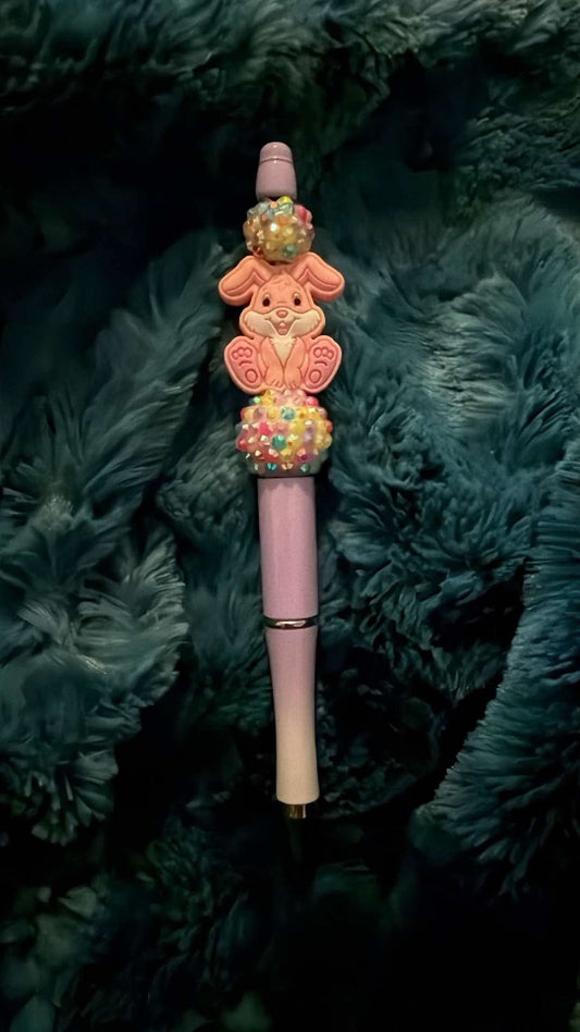 Purple & Pink Bunny Beaded Pen With Refill