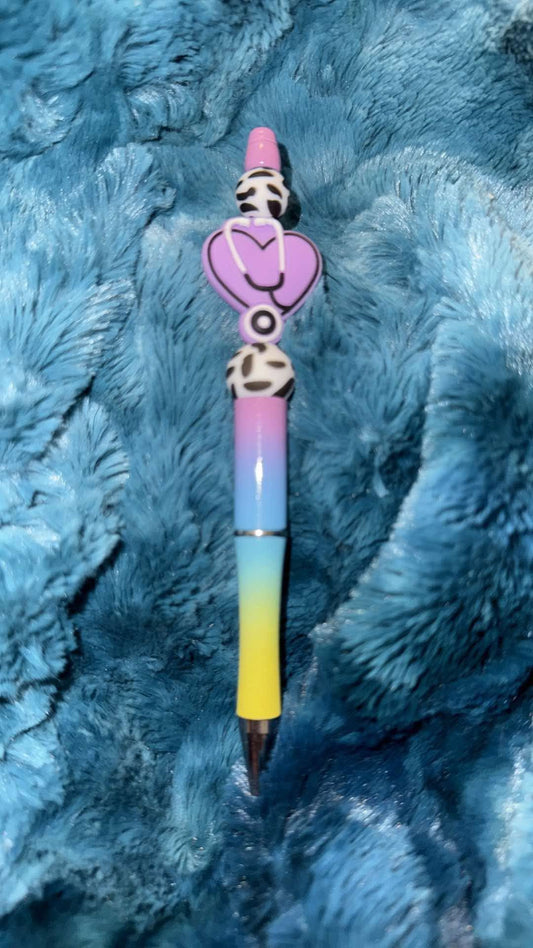 Purple Nurse Beaded Pen With Refill