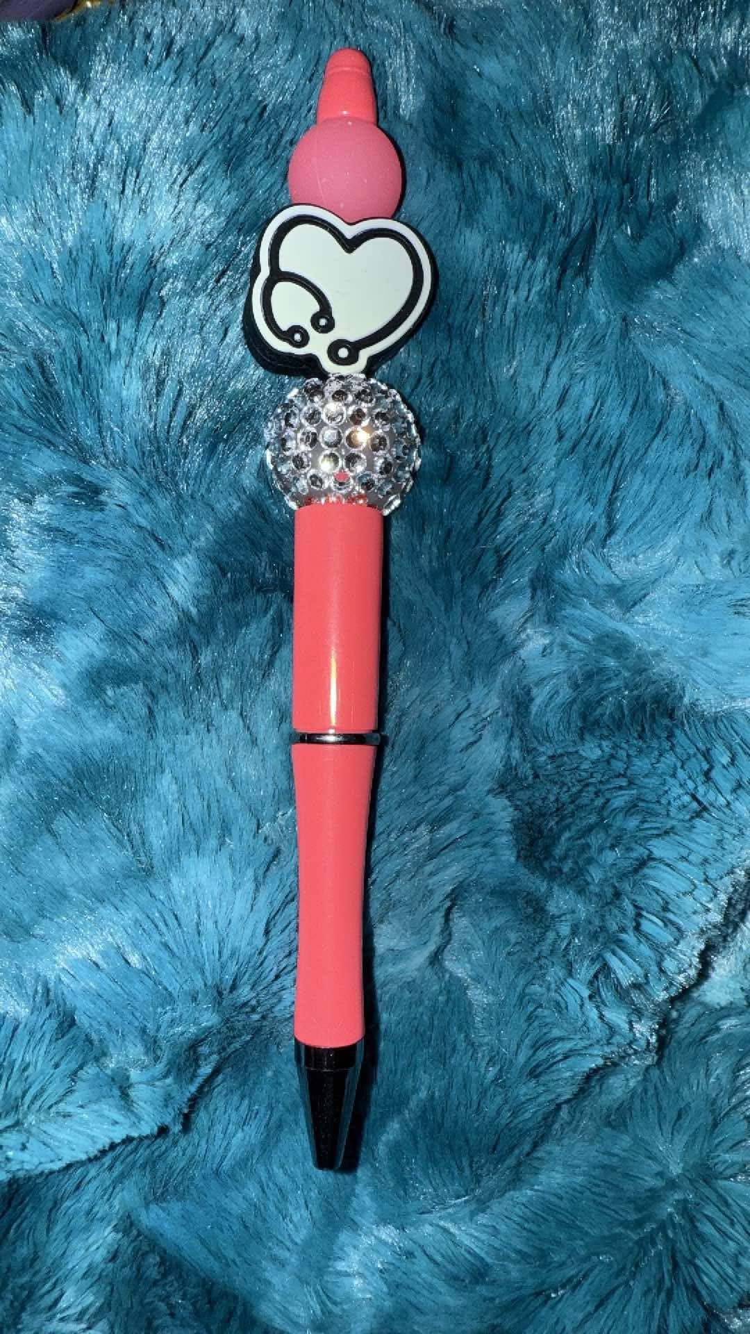 Pink & Silver Nurse Beaded Pen With Refill