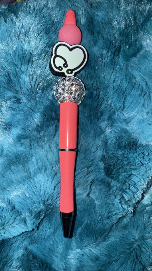 Pink & Silver Nurse Beaded Pen With Refill