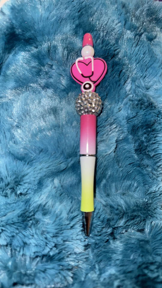 Pink Nurse Beaded Pen With Refill