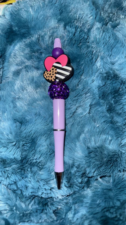 Purple Heart Beaded Pen With Refill