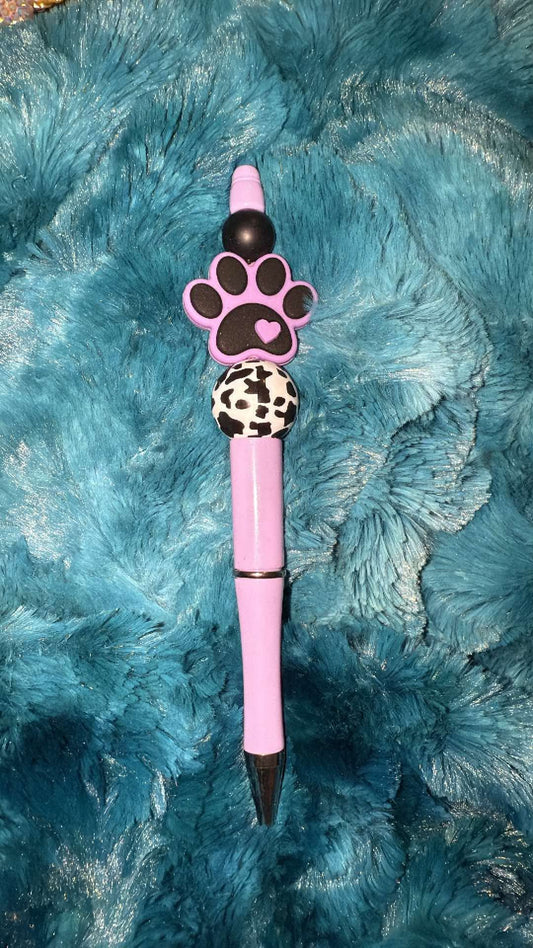 Purple Paw Print Beaded Pen With Refill