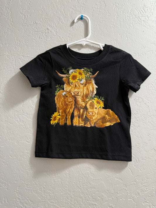 18 Month 3 Highland Cows With Flowers T-Shirt