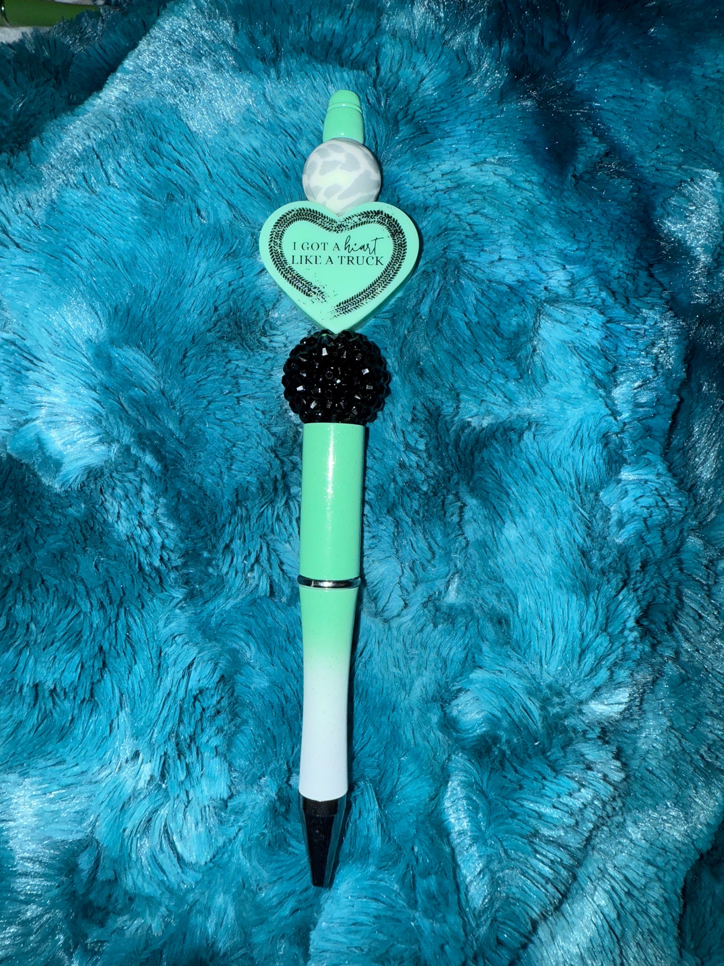 Heart Like A Truck Beaded Pen (White Leopard, Mint, & Black)