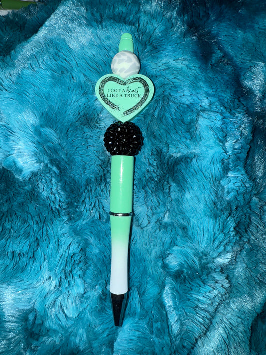 Heart Like A Truck Beaded Pen (White Leopard, Mint, & Black)