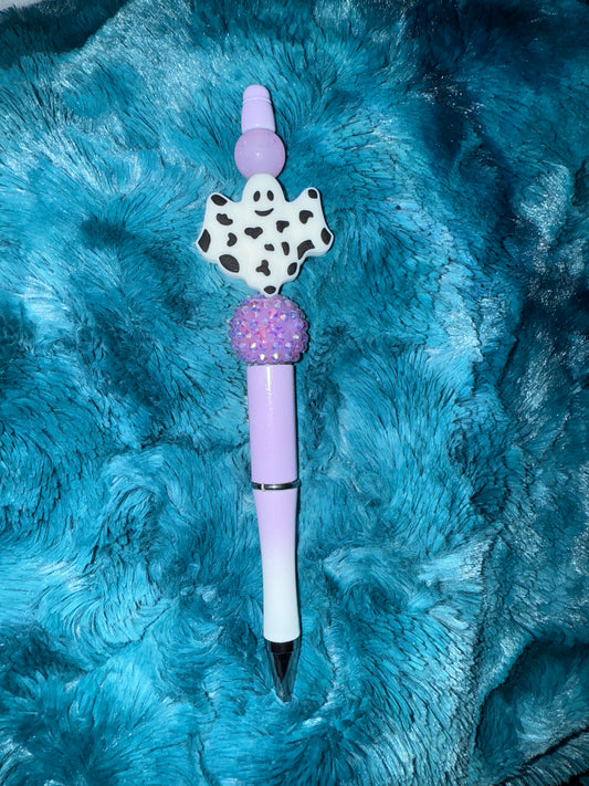 Purple Ombré Ghostie Cow Beaded Pen With Refill