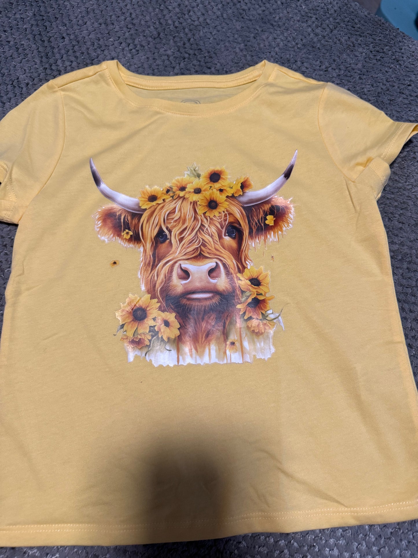 Girls Small (6-6x) Sunflower Highland Cow Shirt